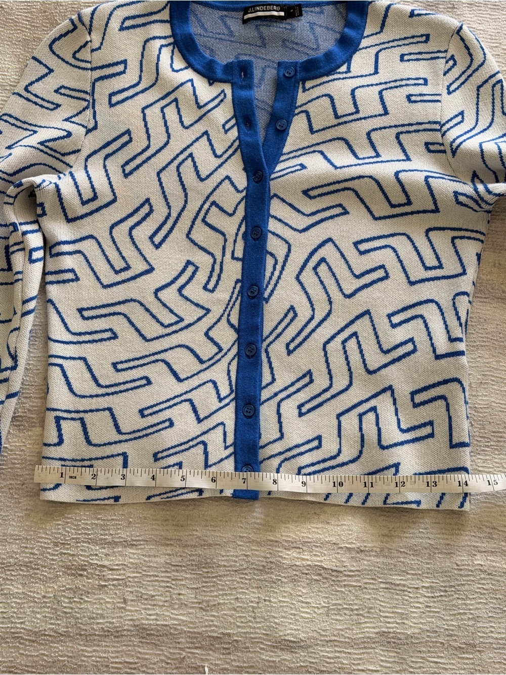J.Lindeberg White Cardigan Jacket with Blue Geometric Trim, Size S - Picture 9 of 11